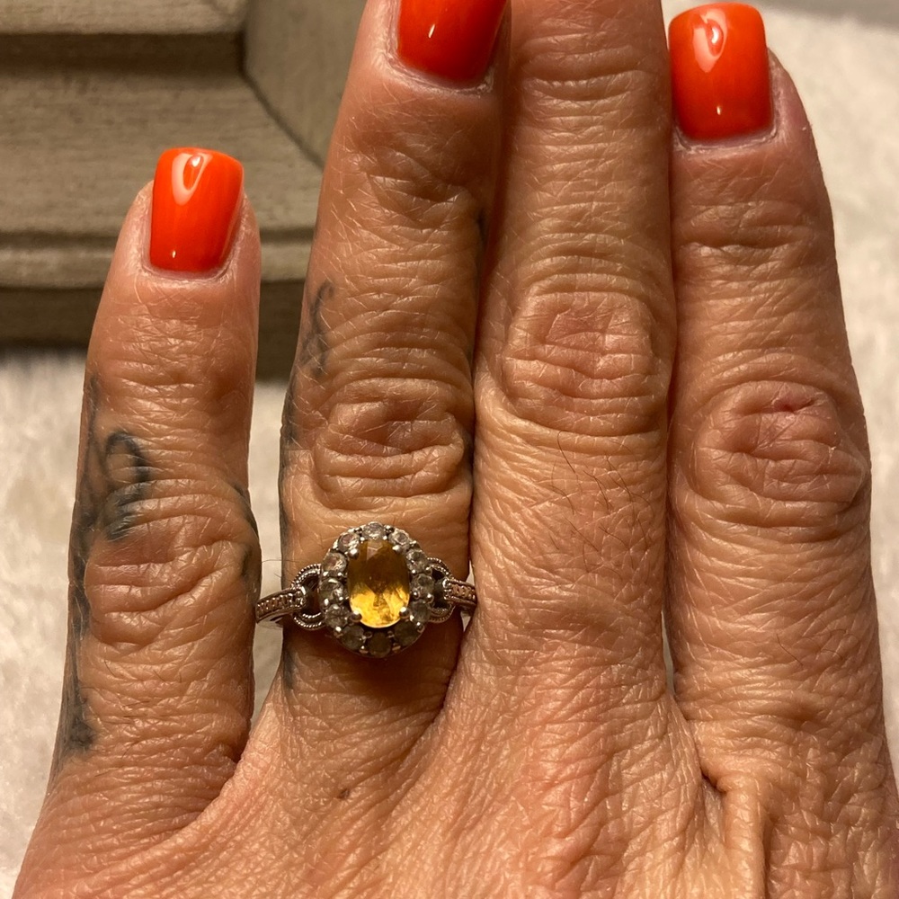 Citrine Circle Color 925 Silver Ring Size 5.25
